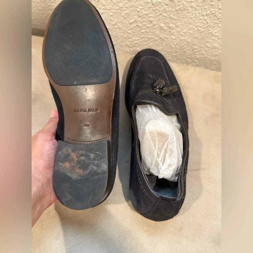 Zara‎ Men's Dark Gray Suede Loafers/moccasins  with Tassels Size 7/40
